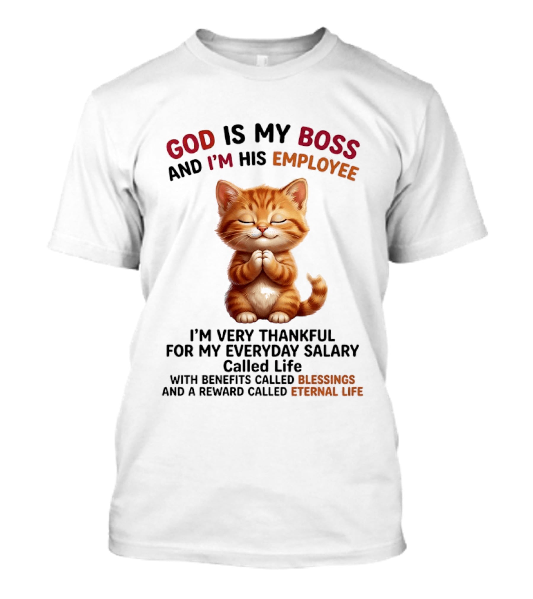 I'm Very Thankful For My Everyday Salary Called Life With Benefits Called Blessings And A Reward Called Eternal Life Cat T-Shirt