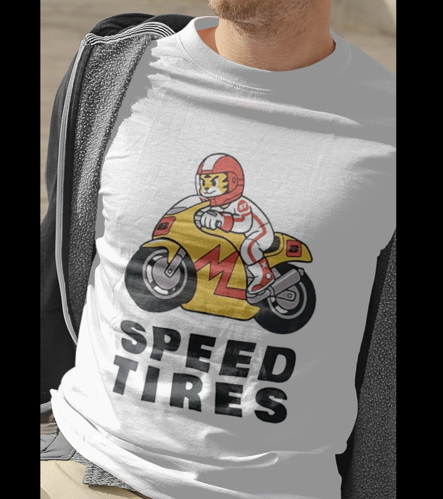 Speed Tires Tiger Motorcycle Racing Biker Rider On Yellow Bike T-Shirt