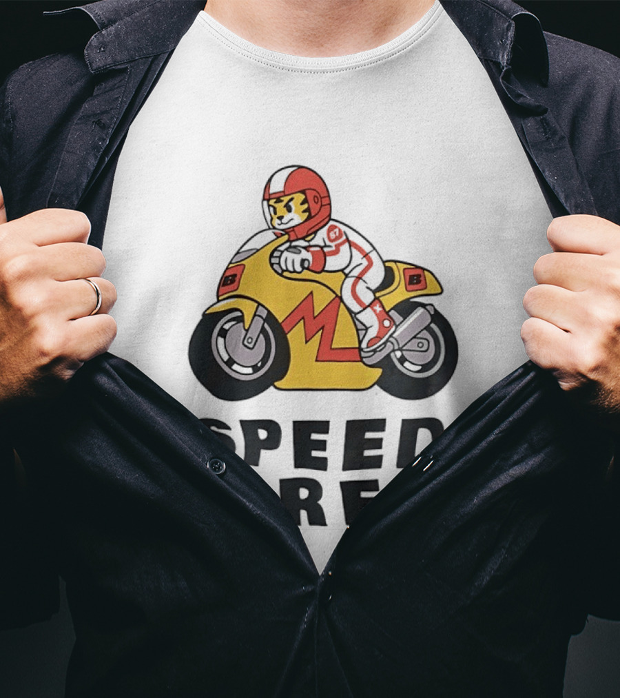 Speed Tires Tiger Motorcycle Racing Biker Rider On Yellow Bike T-Shirt
