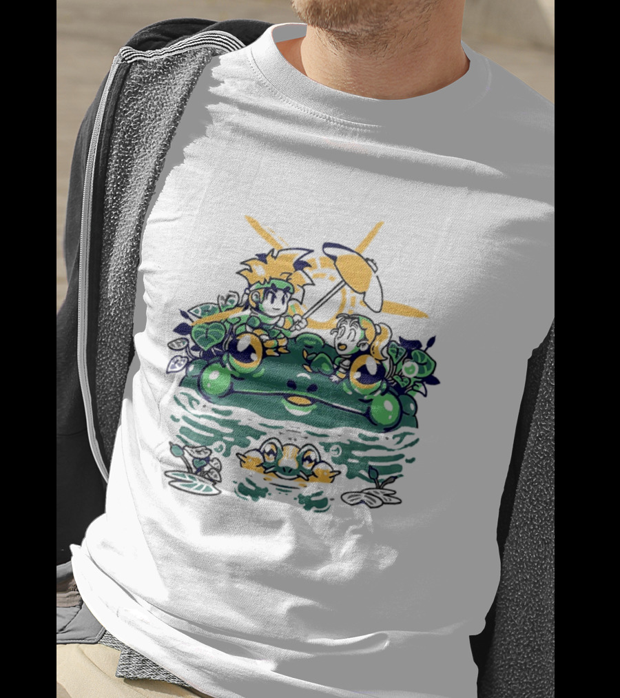 Hot Summer Swamp Frog Nature Characters Relaxing In Sun With Tropical Plants T-Shirt