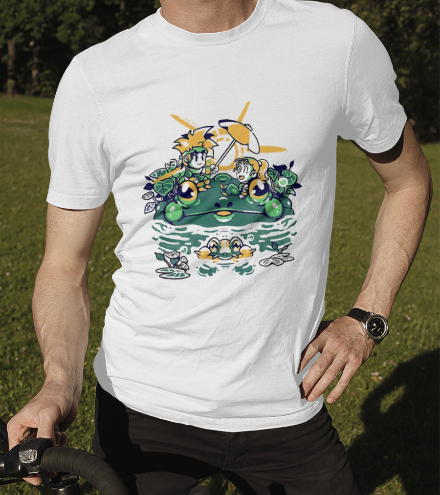 Hot Summer Swamp Frog Nature Characters Relaxing In Sun With Tropical Plants T-Shirt
