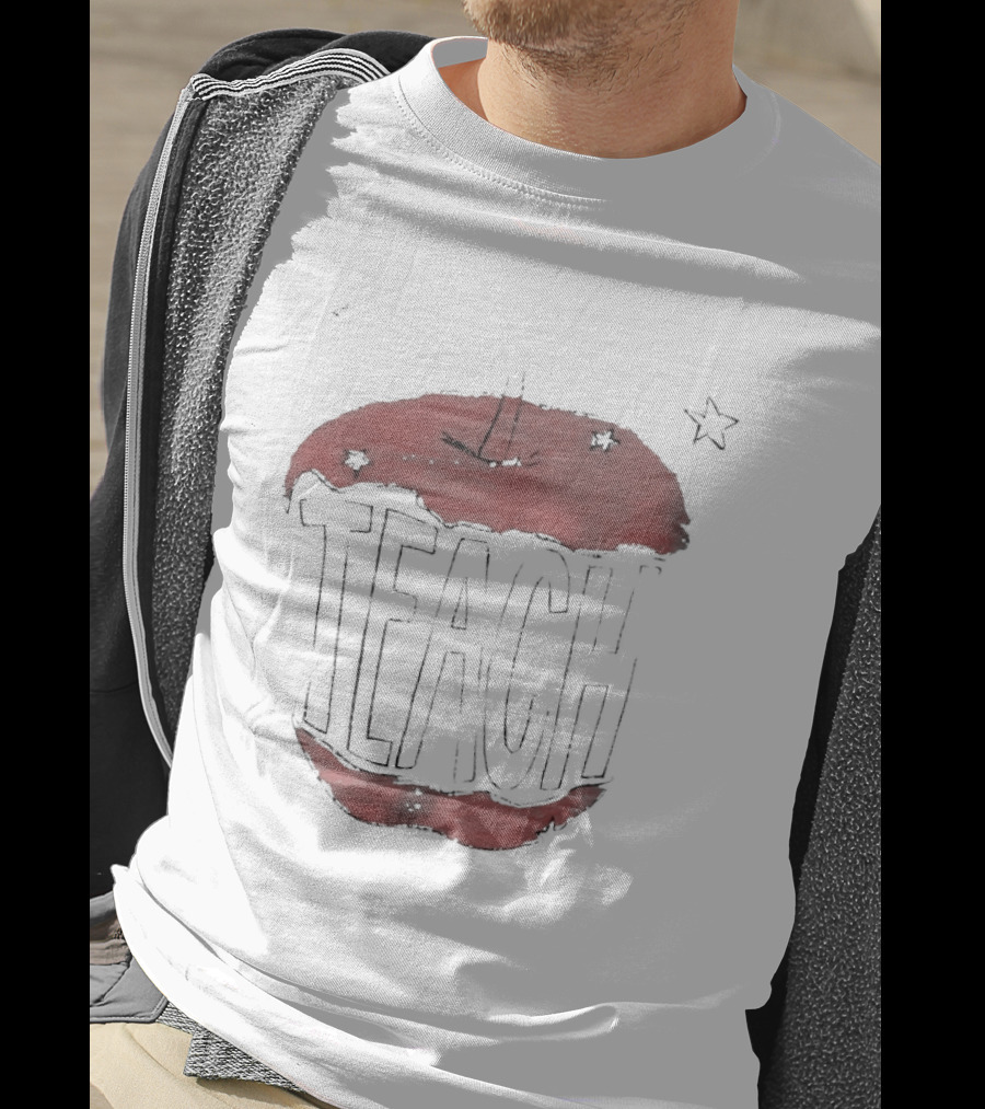 Teach Apple Bitten Cartoon Text Stars T-Shirt