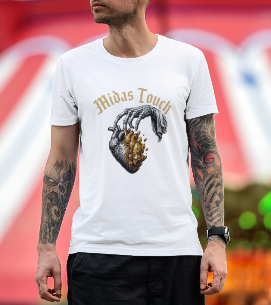 Midas Touch Skeleton Hand Crystal Heart T-Shirt