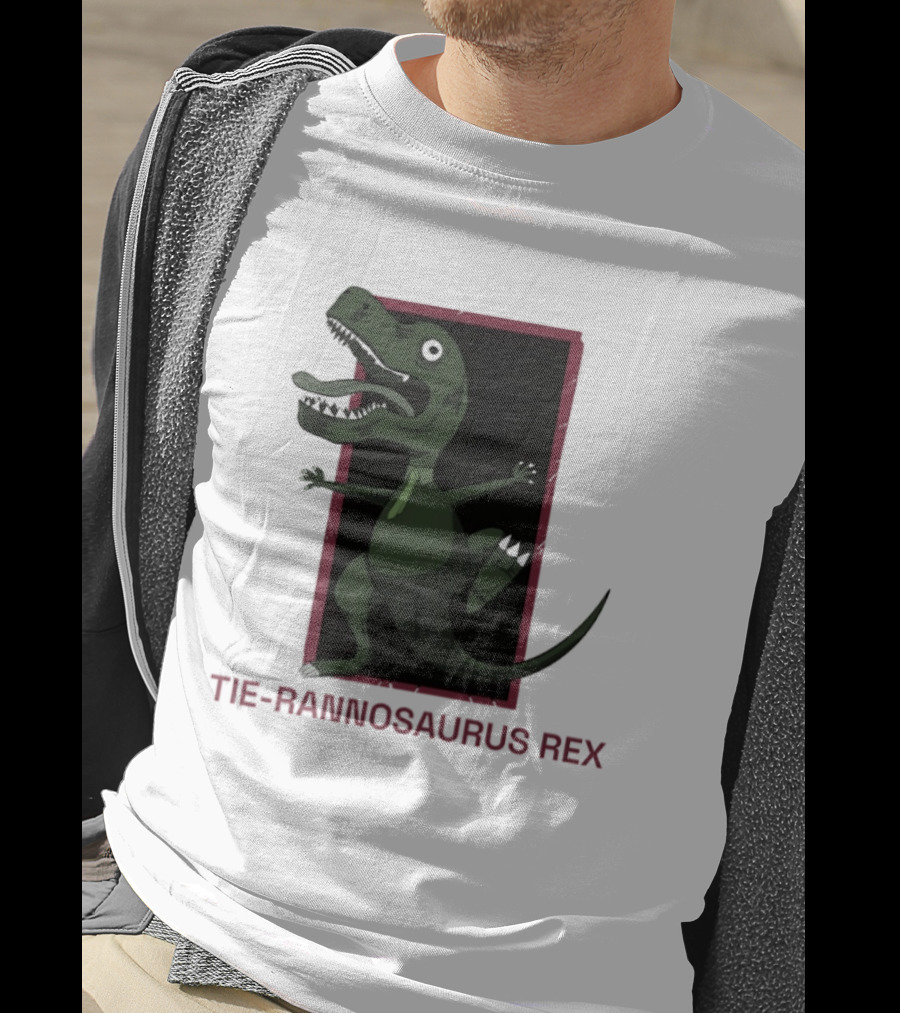 TIE RANNOSAURUS REX Dinosaur Humor Pun With Green Tie T-Shirt