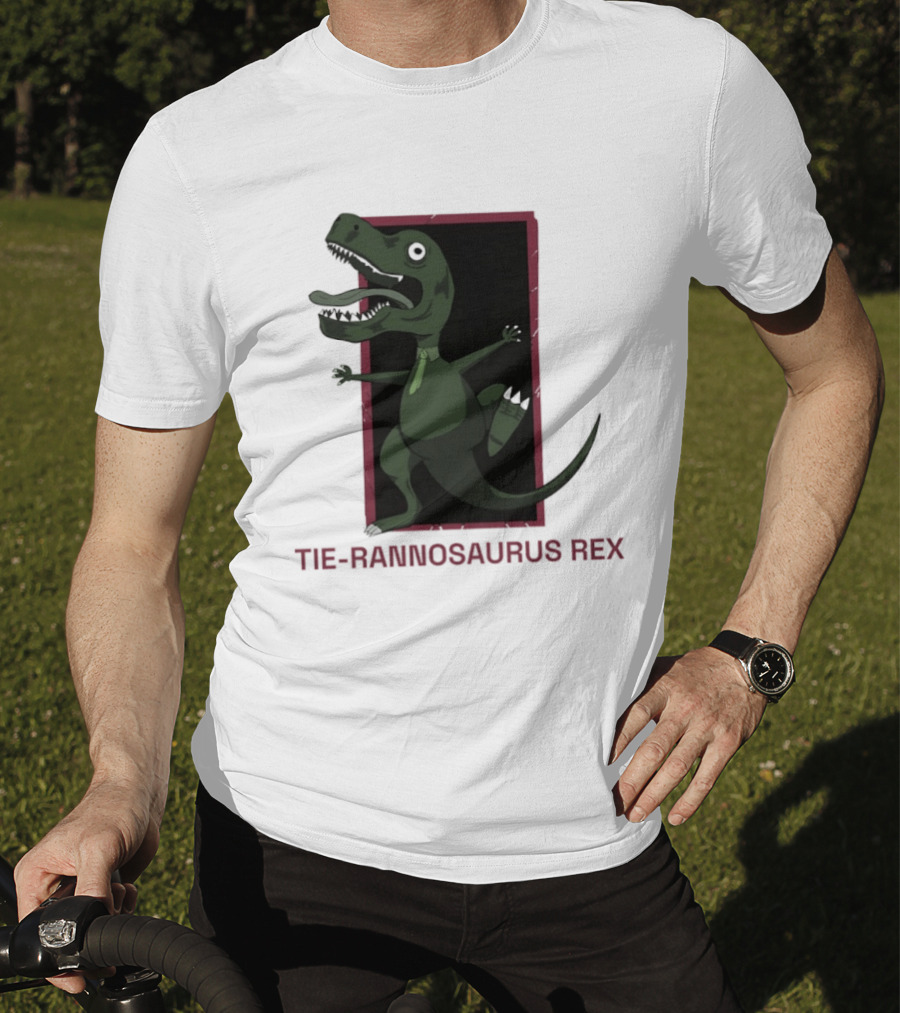 TIE RANNOSAURUS REX Dinosaur Humor Pun With Green Tie T-Shirt