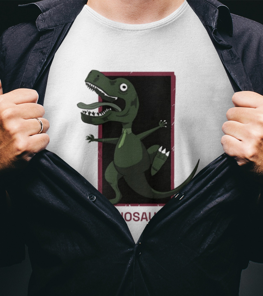 TIE RANNOSAURUS REX Dinosaur Humor Pun With Green Tie T-Shirt