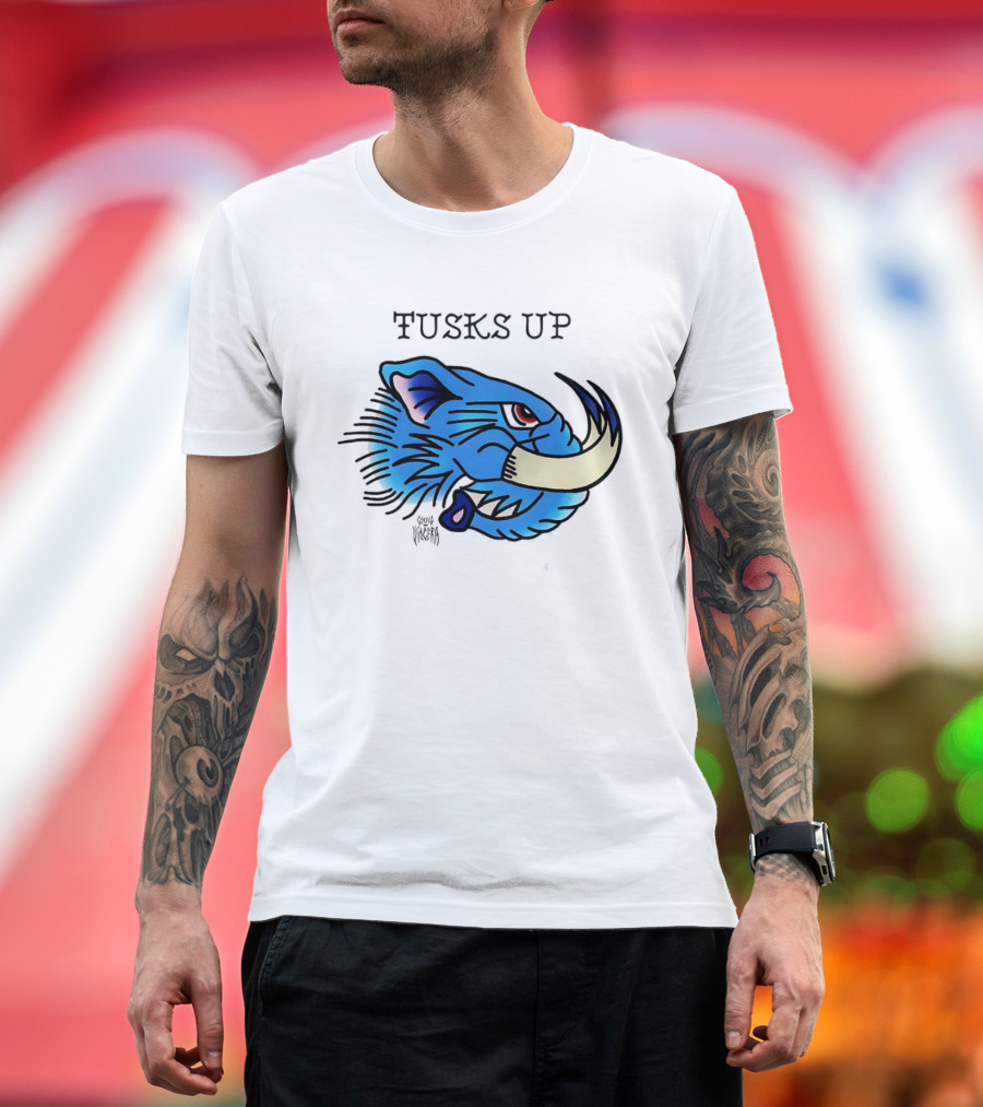 Tusks Up Blue Boar Head By Ghou Viscera T-Shirt