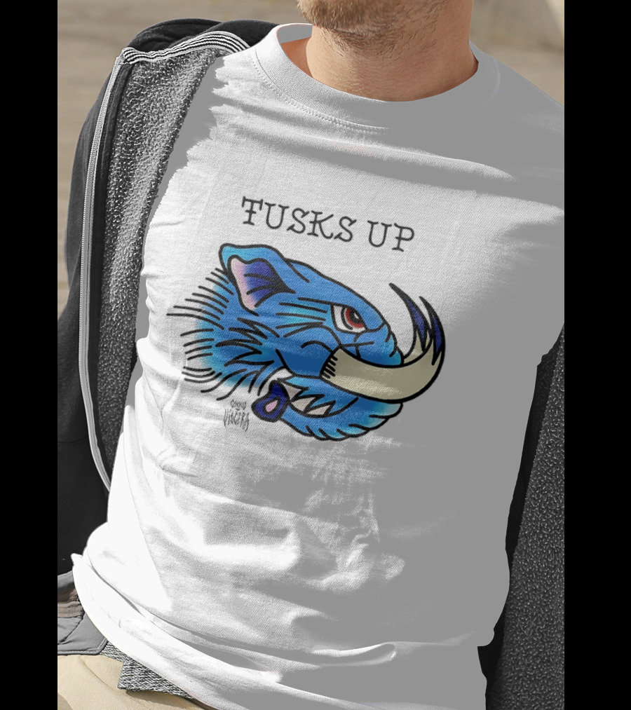 Tusks Up Blue Boar Head By Ghou Viscera T-Shirt