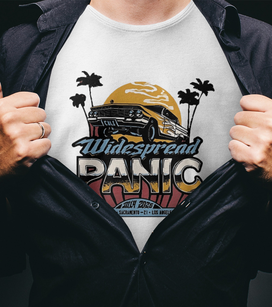 Widespread Panic California Tour 2026 Oakland Sacramento Los Angeles July Dates Retro Car Sunset T-Shirt