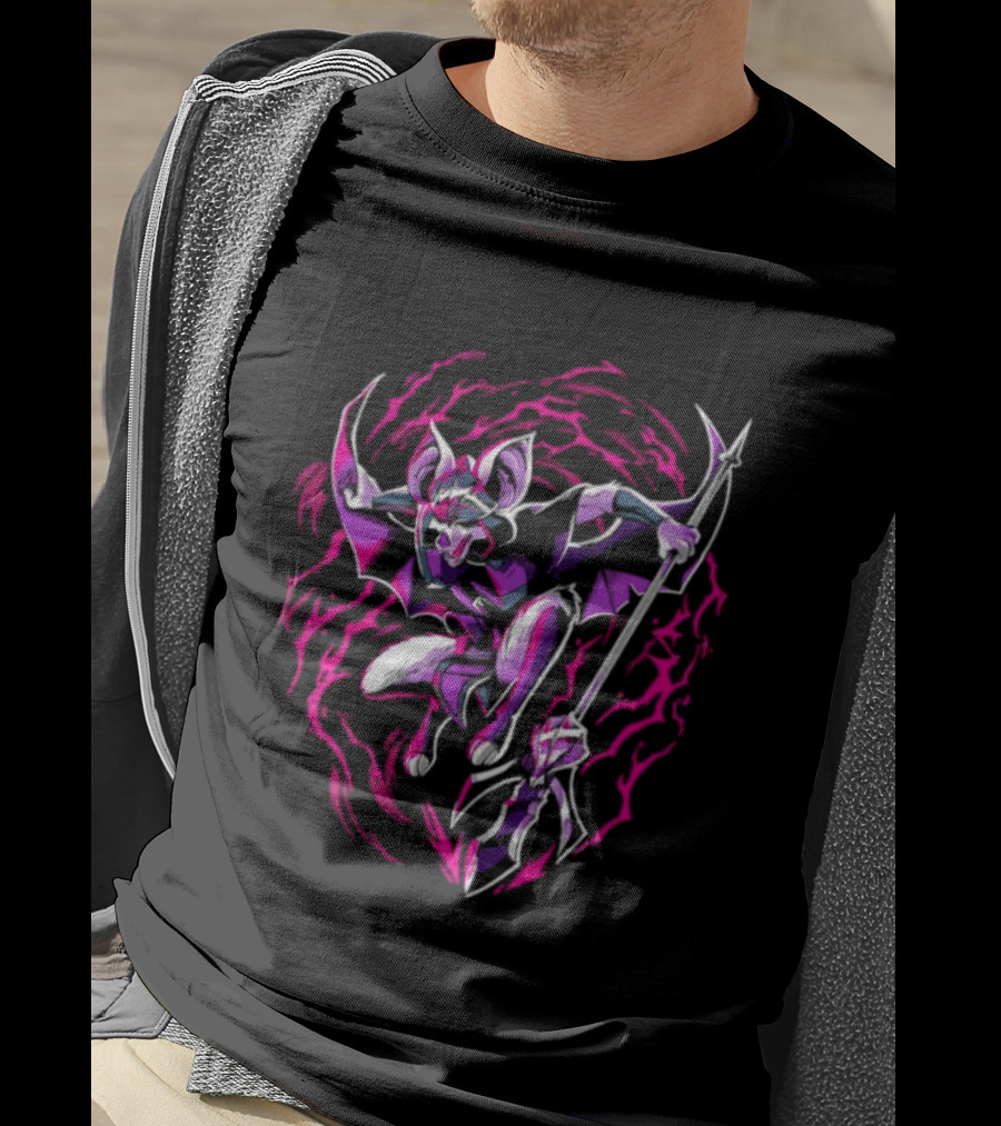 Thorne Bat Warrior With Spear Fantasy Purple Pink Swirl T-Shirt
