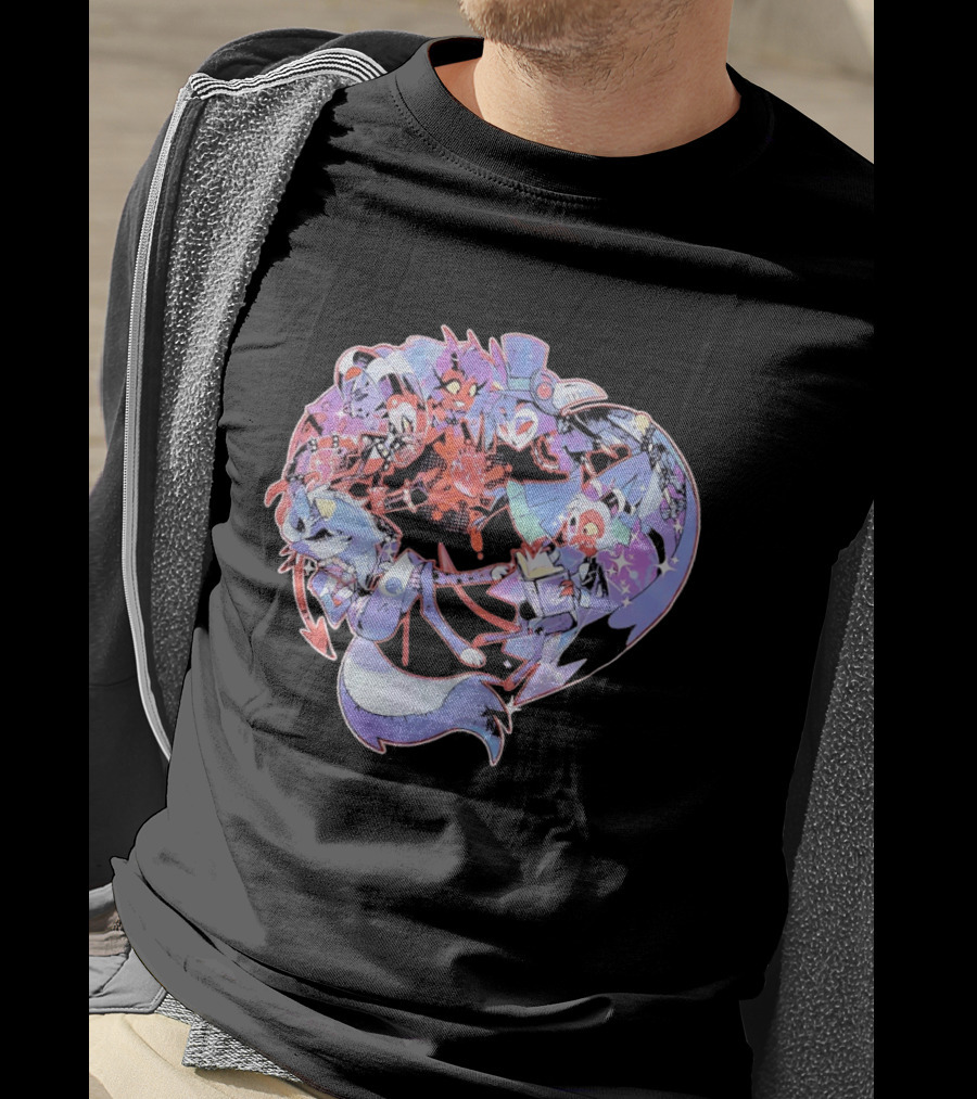 Helluva Boss Blitzø Moxxie Heart Character Collage T-Shirt
