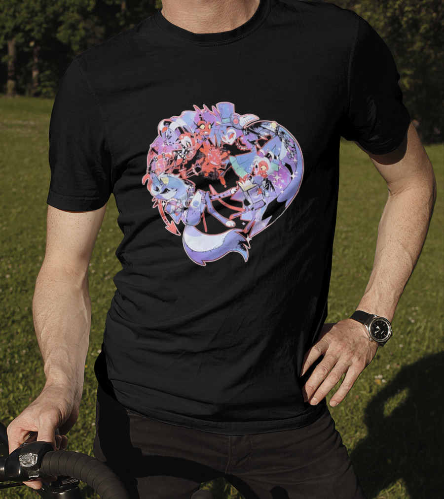 Helluva Boss Blitzø Moxxie Heart Character Collage T-Shirt