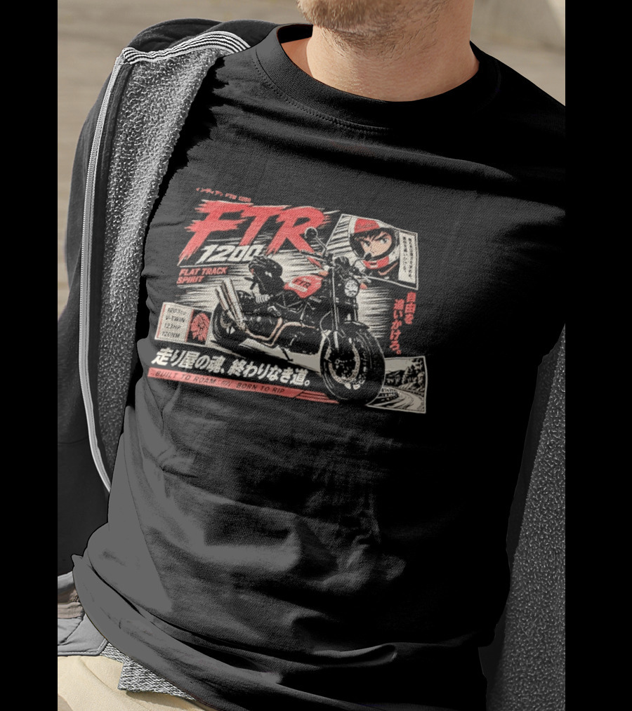 Indian FTR 1200 Flat Track Spirit Built To Roam Born To Rip 1203cc V Twin 123HP 120NM Japanese Manga T-Shirt