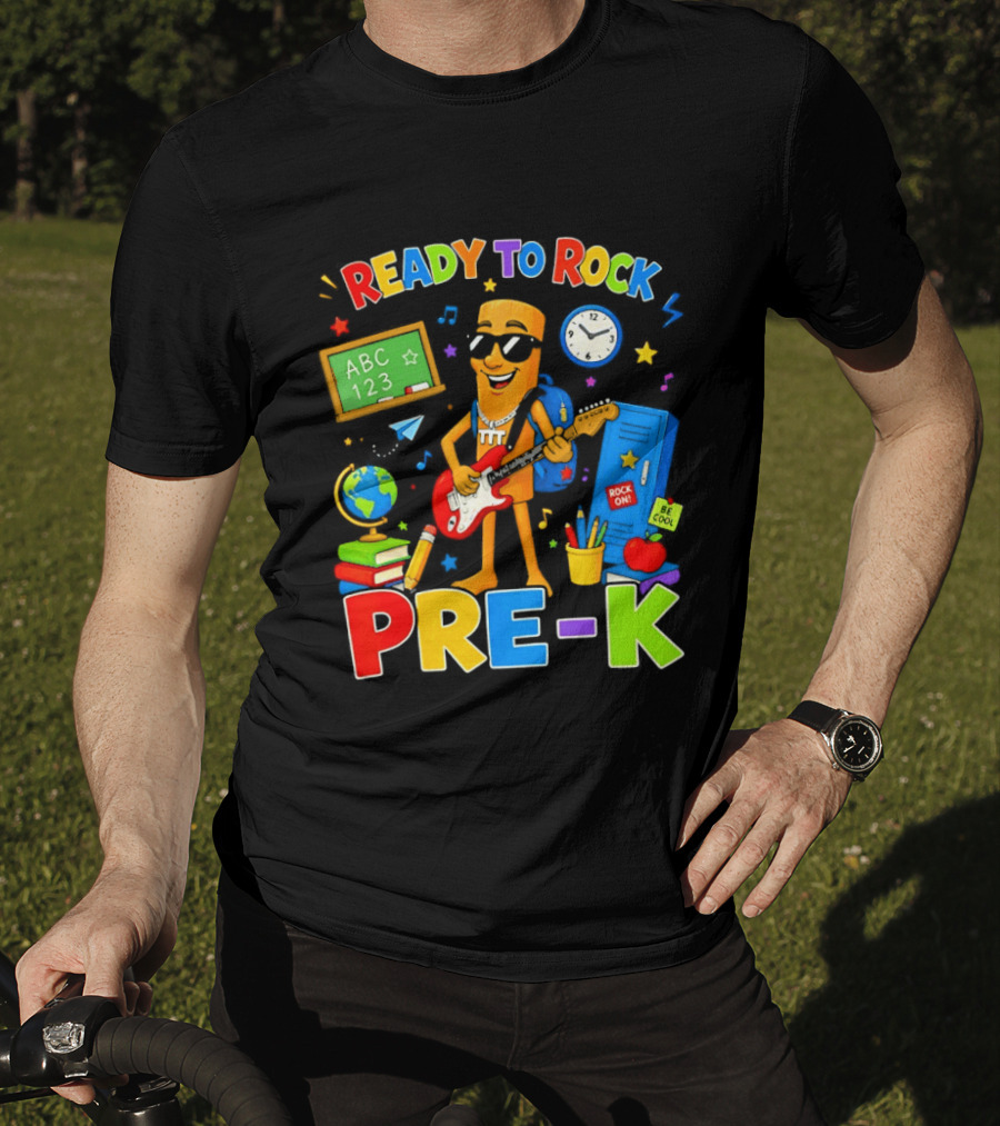 Ready To Rock Pre K Cartoon With Guitar And School Supplies T-Shirt