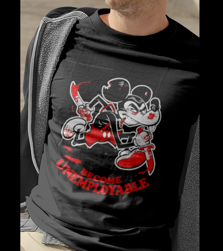 Mickey Mouse Become Unemployable Edgy Cartoon Blood Splatter T-Shirt