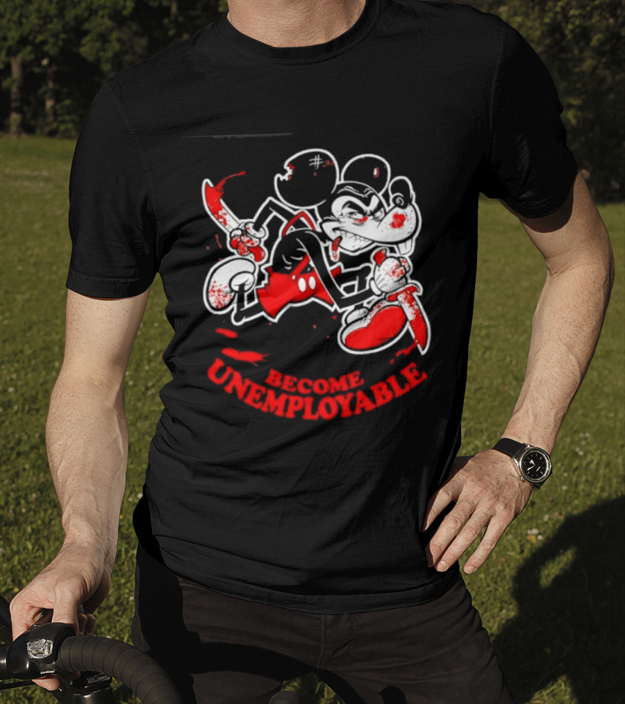 Mickey Mouse Become Unemployable Edgy Cartoon Blood Splatter T-Shirt