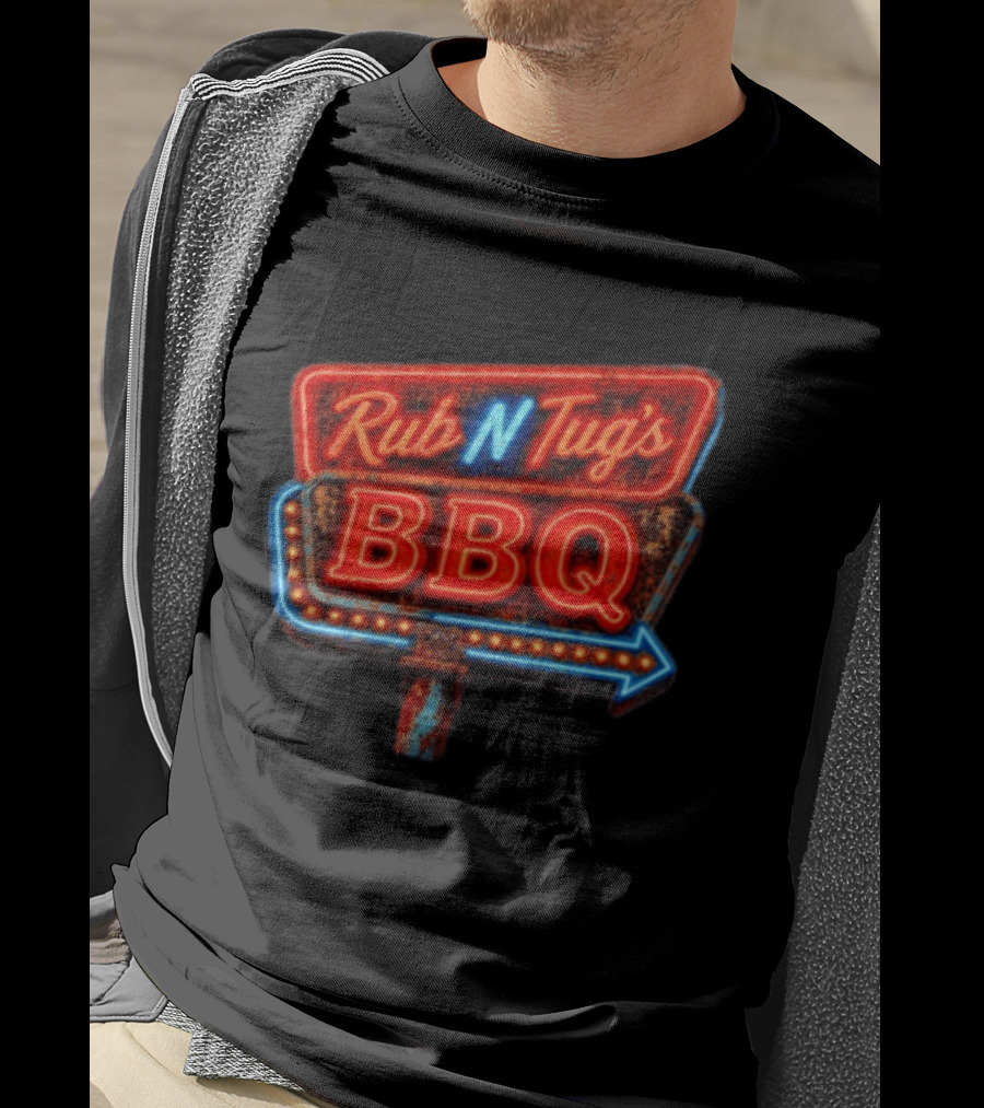 Rub N Tug's BBQ Neon Sign Barbecue Arrow T-Shirt
