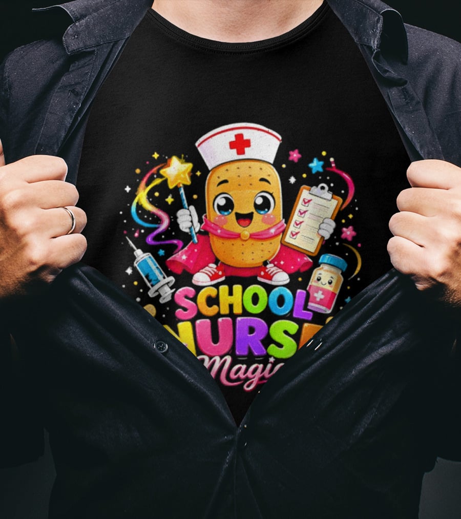 Magic School Nurse Potato Cartoon With Syringe And Pill T-Shirt
