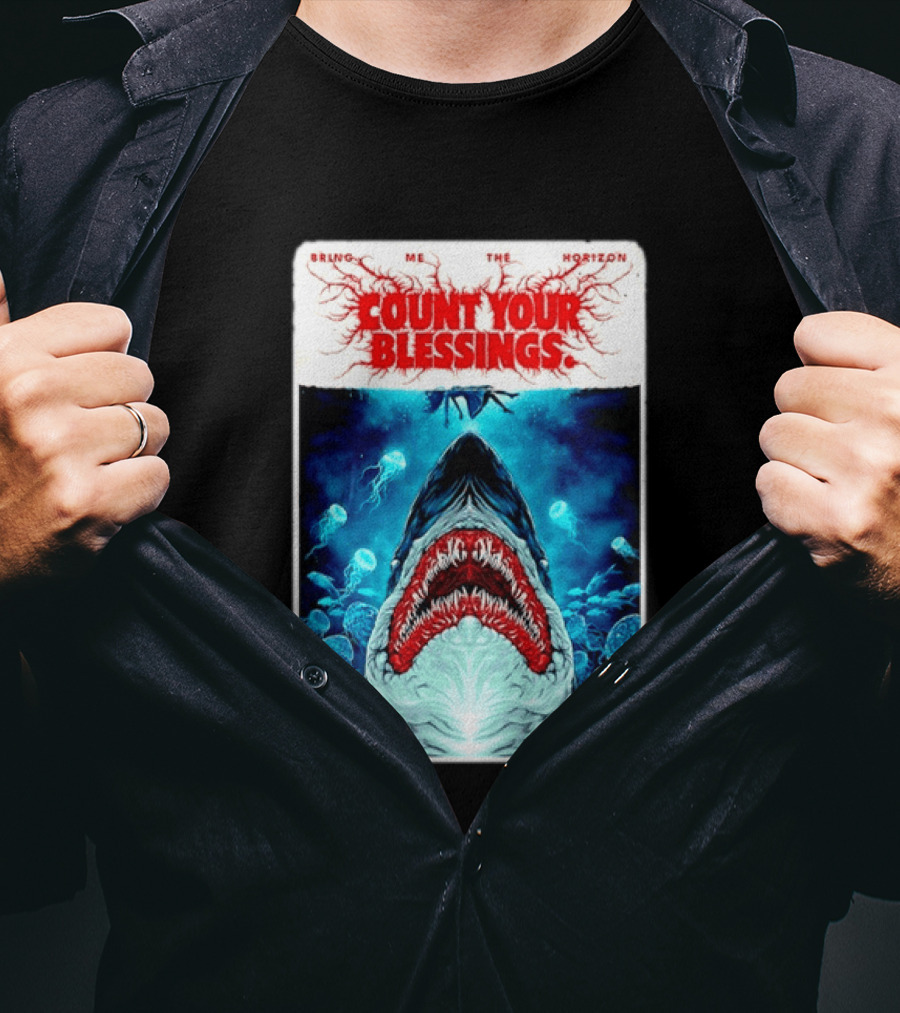 Bring Me The Horizon Count Your Blessings Shark And Jellyfish Ocean Scene T-Shirt
