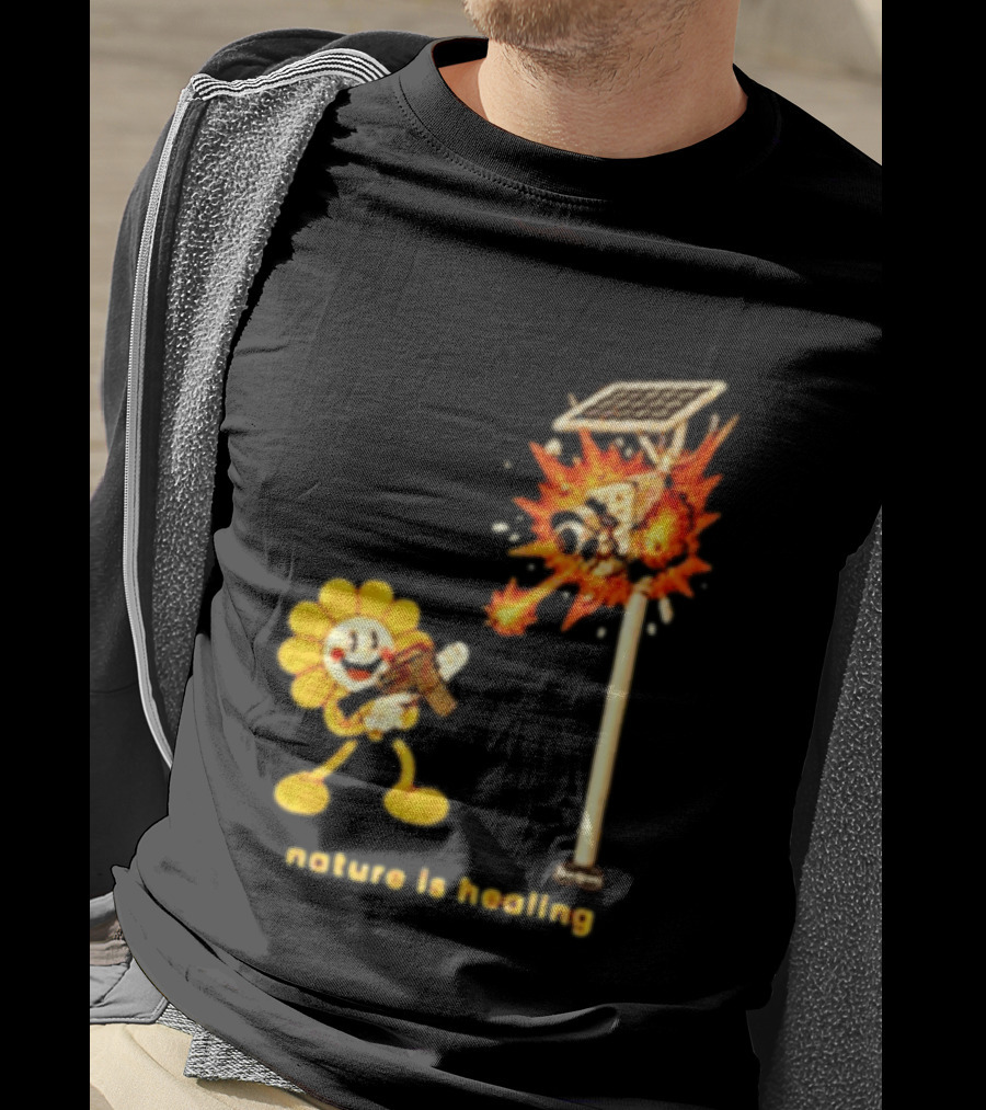 Nature Is Healing Flower Shooting Solar Security Camera Explosion T-Shirt