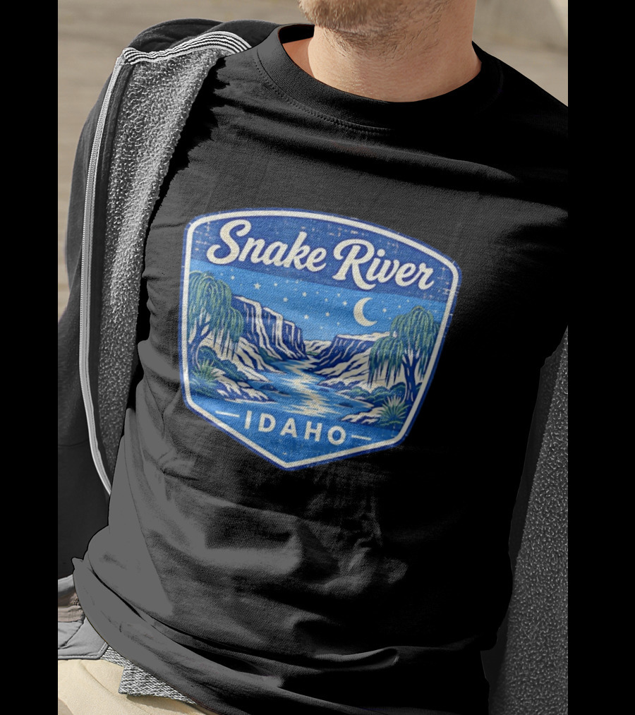 Snake River Idaho Nighttime Canyon With Moon And Stars T-Shirt