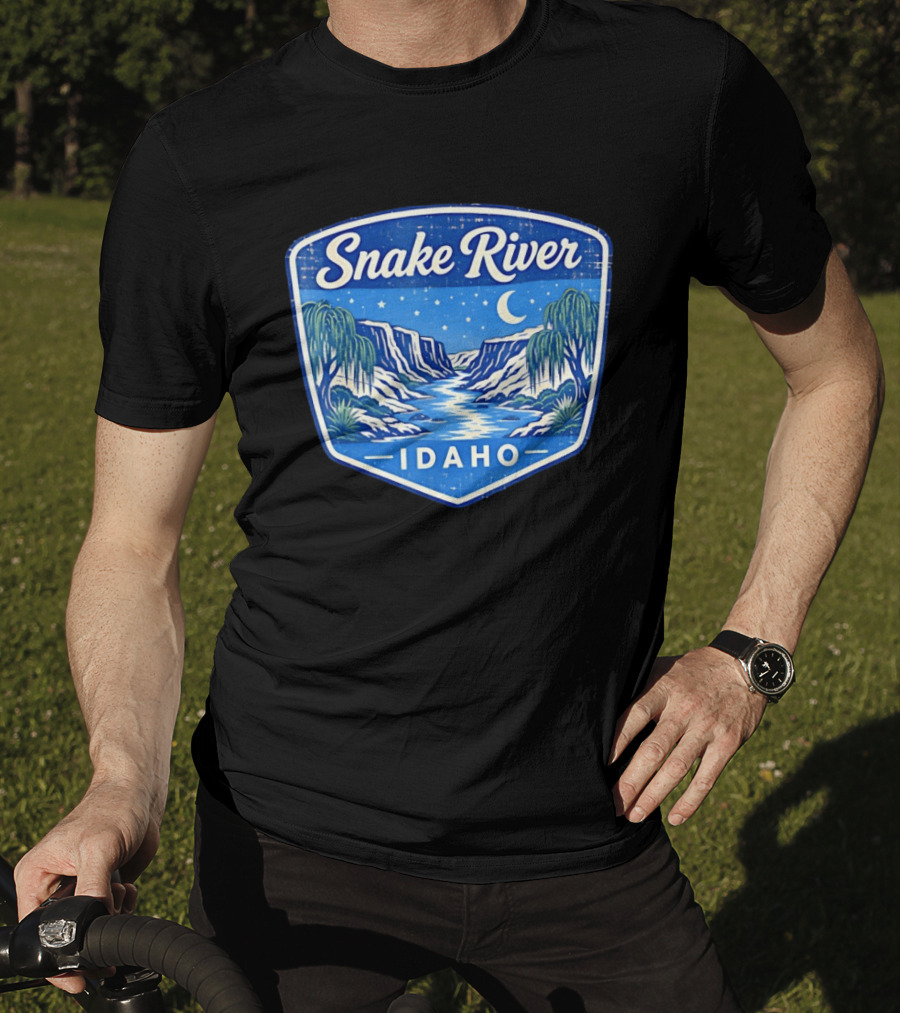 Snake River Idaho Nighttime Canyon With Moon And Stars T-Shirt