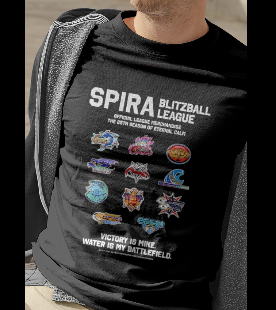 Spira Blitzball League Official Merchandise Logos 25th Season Eternal Calm Victory Is Mine Water Is My Battlefield T-Shirt