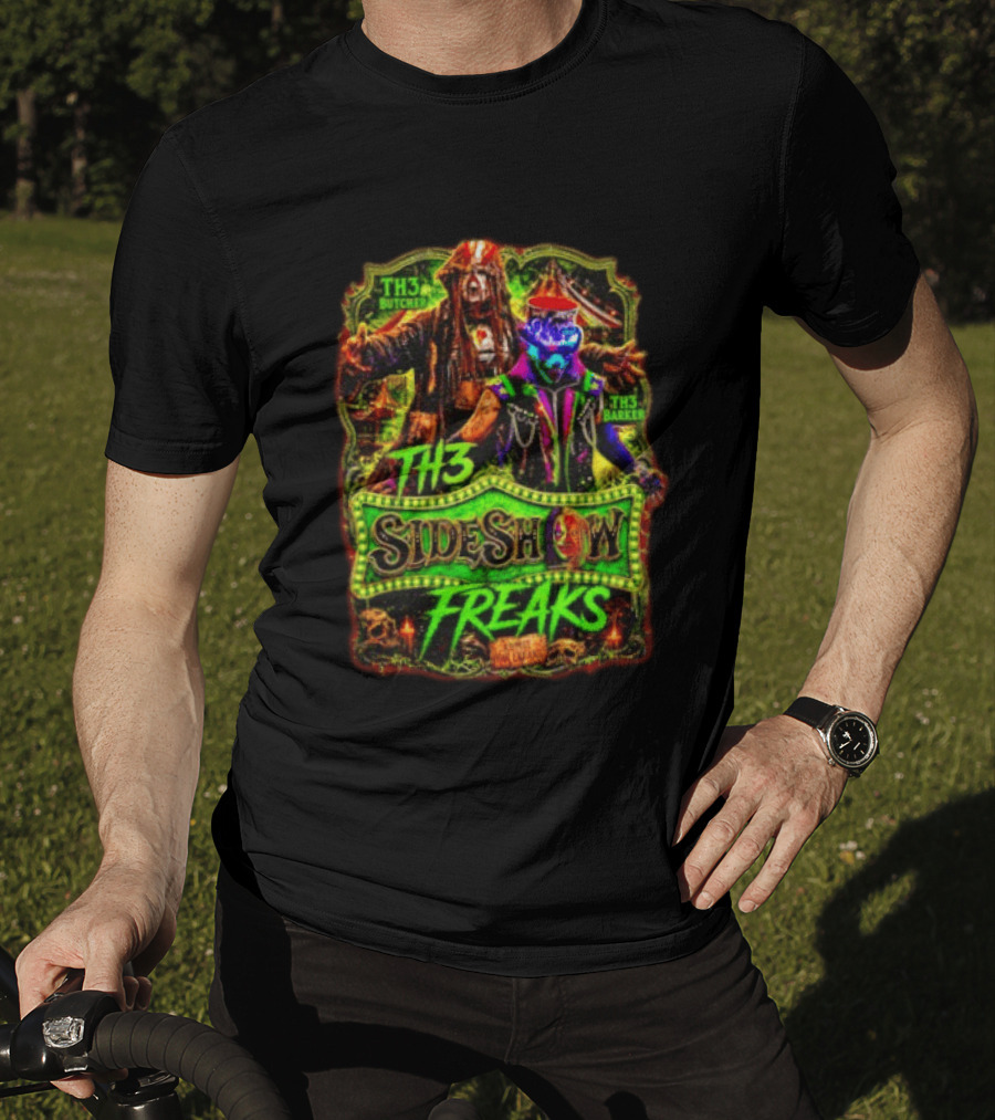 TH3 Sideshow Freaks Butcher Barker Admit The Freaks Carnival Horror T-Shirt