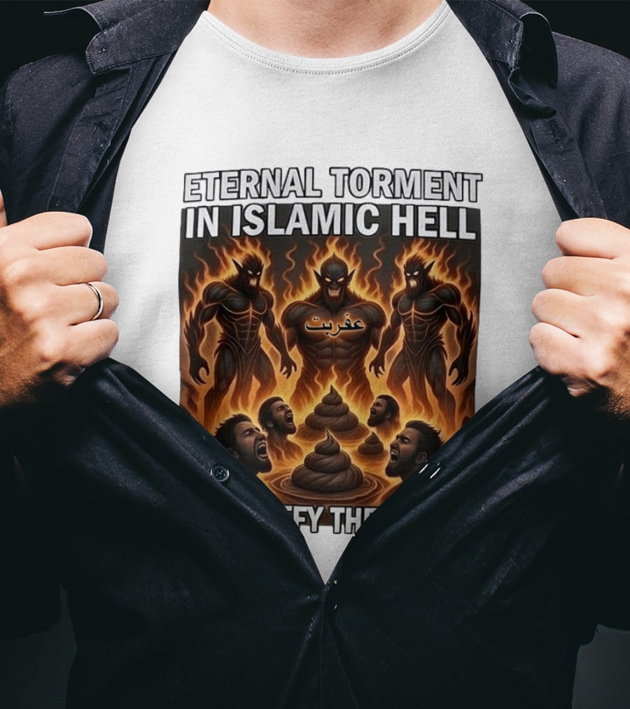 Eternal Torment In Islamic Hell If You Defy The Imams Arabic Text Fiery Creatures T-Shirt