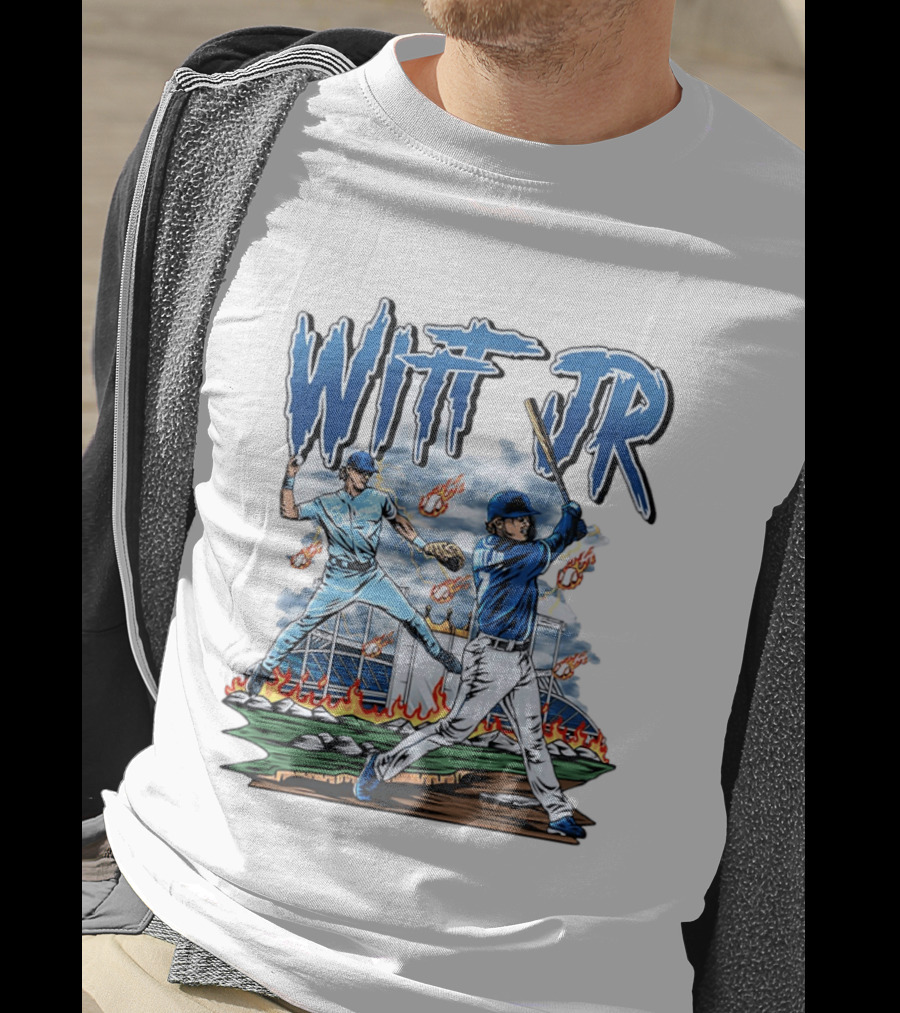 Bobby Witt Jr Kansas City Royals Baseball Player Illustration With Dynamic Action Scenes T-Shirt