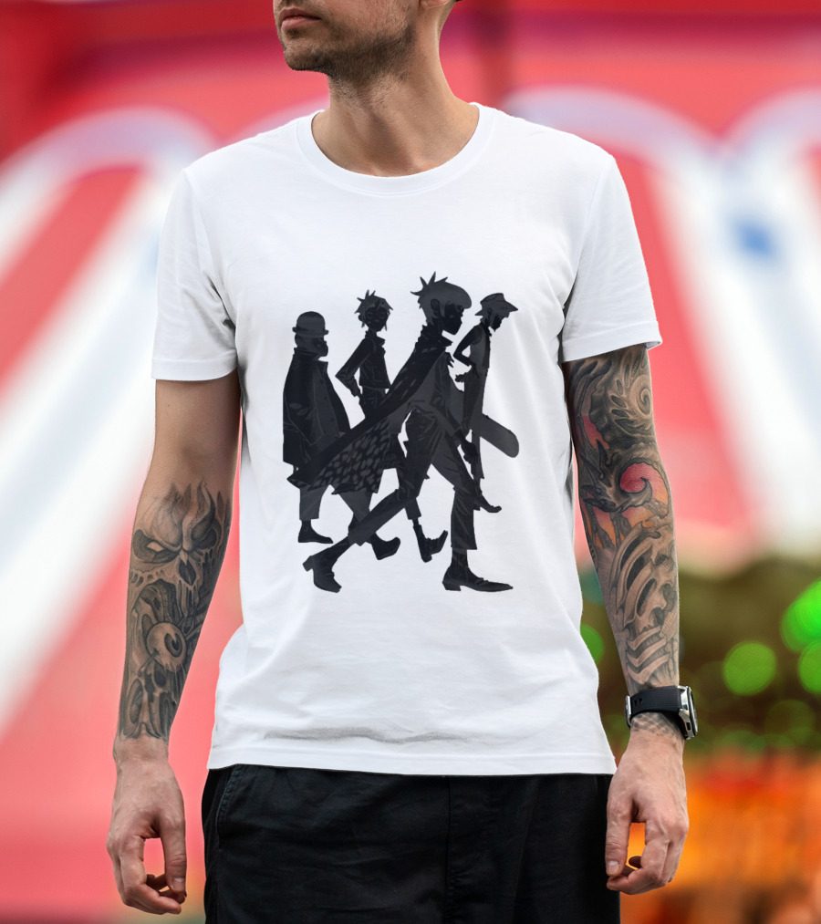 Gorillaz Band Members Silhouettes Dark Shadows Walking T-Shirt