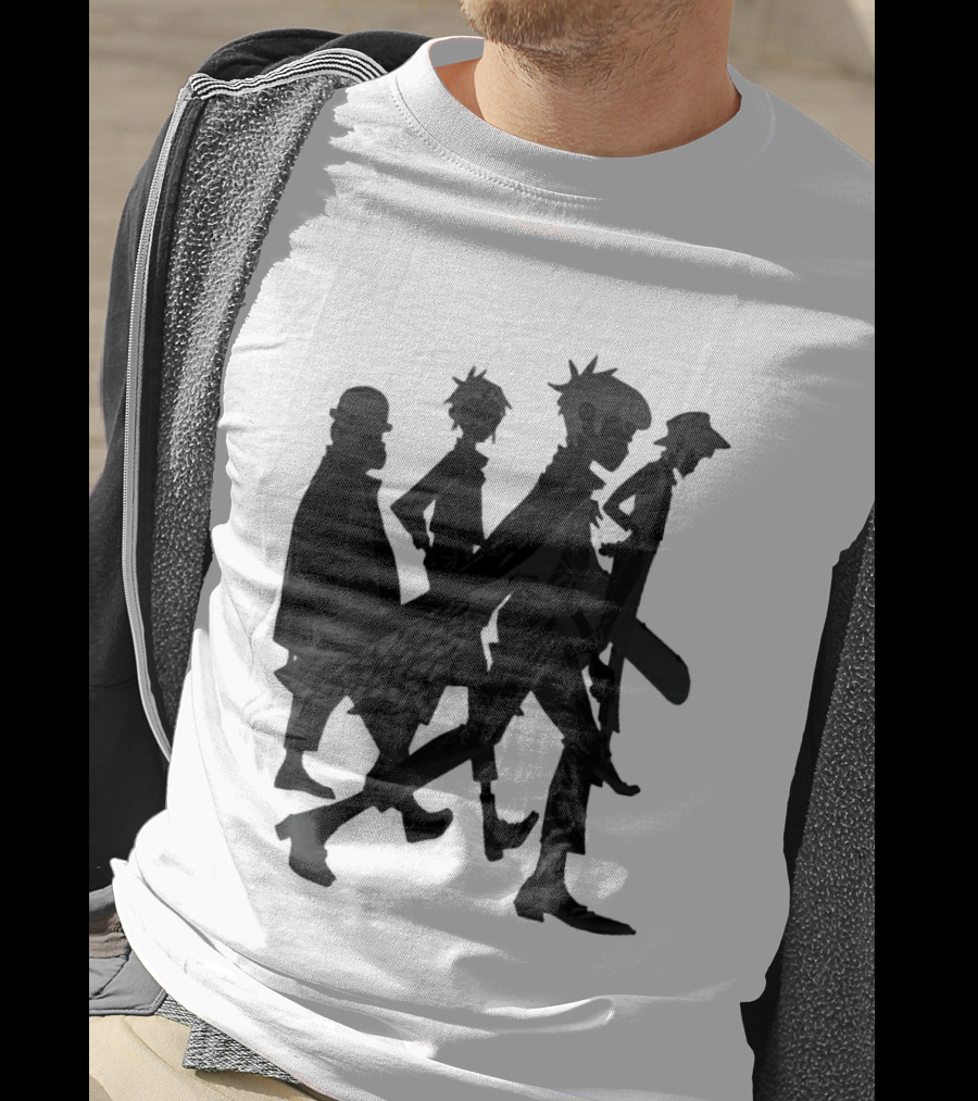 Gorillaz Band Members Silhouettes Dark Shadows Walking T-Shirt