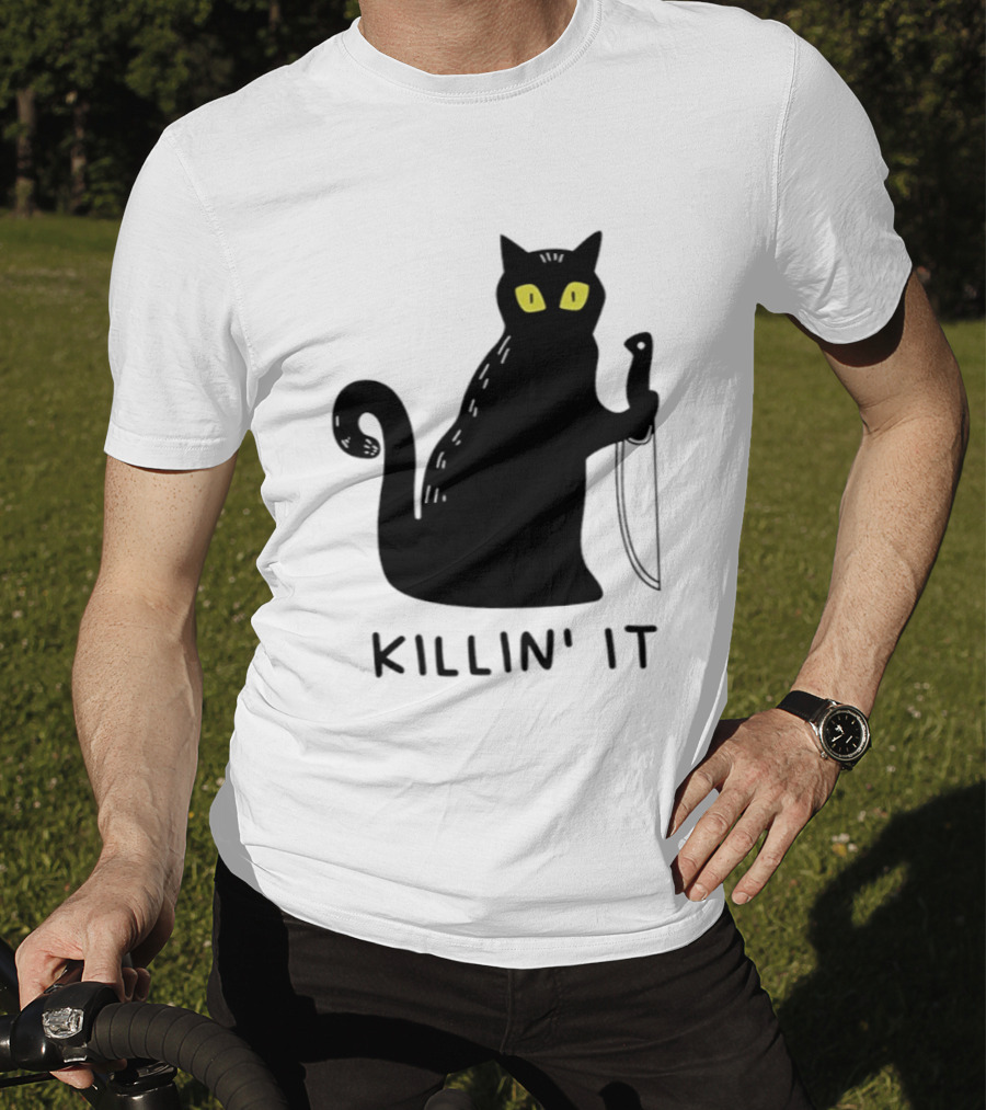 Black Cat Killin' It Halloween Knife T-Shirt