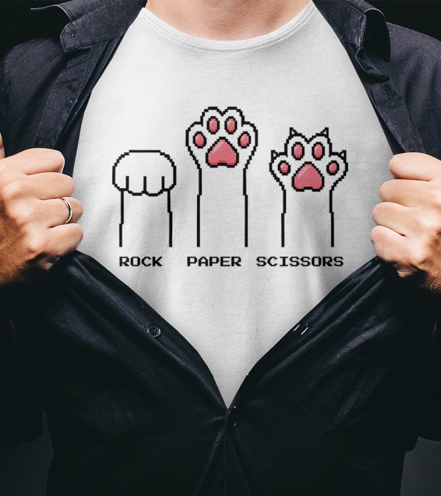 Cat Paws Rock Paper Scissors Pixel Kitten Game T-Shirt