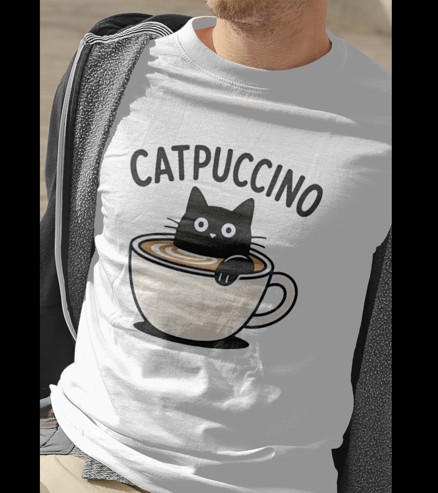 CATPUCCINO Black Cat In A Coffee Cup Cappuccino T-Shirt