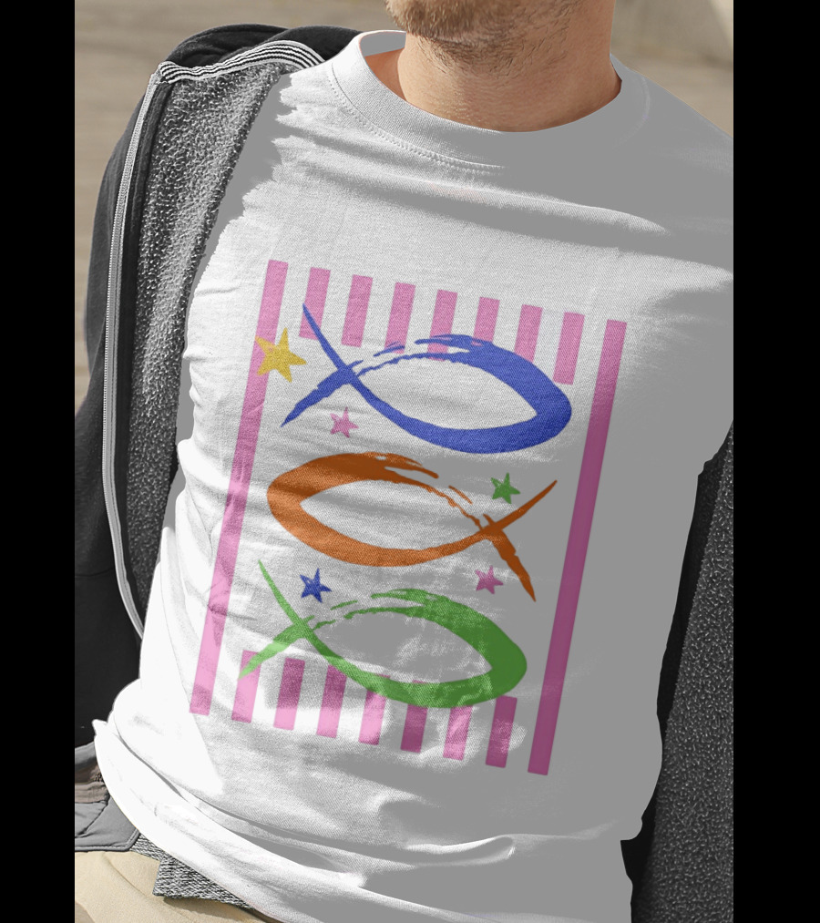 Christian Fish With Vibrant Stars And Stripes T-Shirt