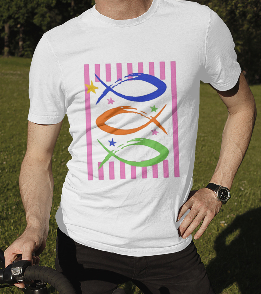 Christian Fish With Vibrant Stars And Stripes T-Shirt