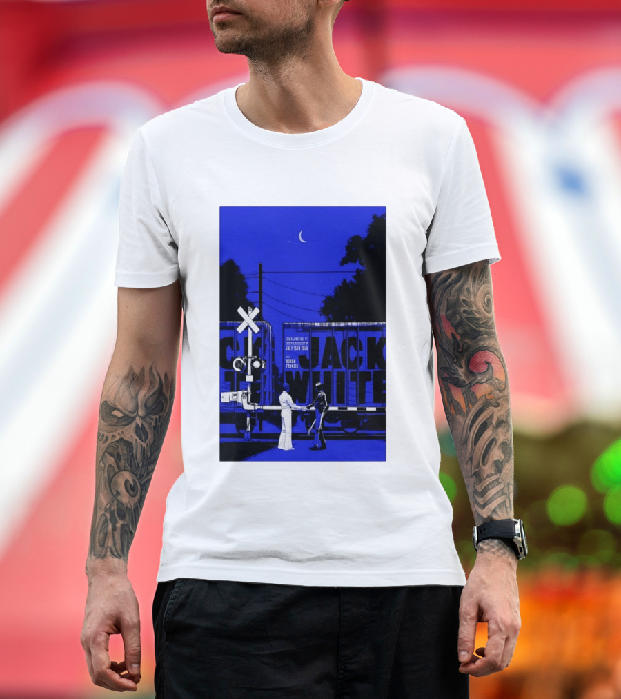 Jack White Rough Francis Essex Junction VT July 15 2026 Train Crossing Night Scene Moon T-Shirt