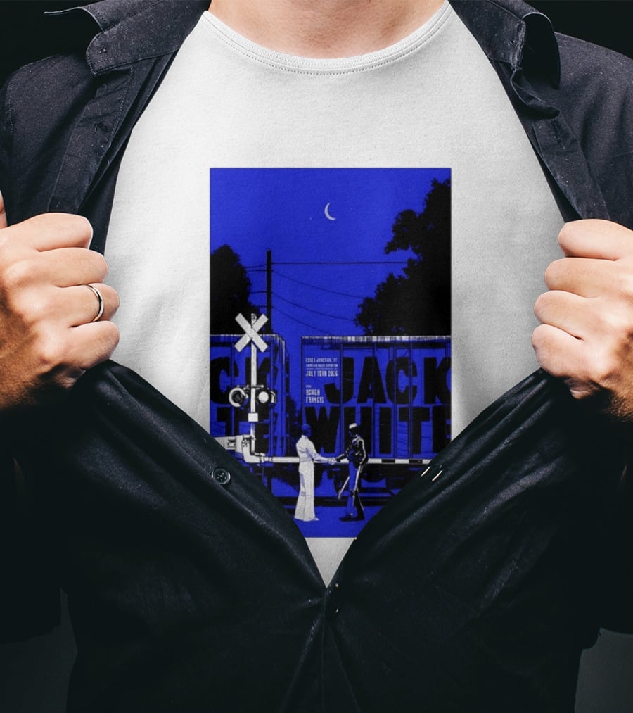 Jack White Rough Francis Essex Junction VT July 15 2026 Train Crossing Night Scene Moon T-Shirt