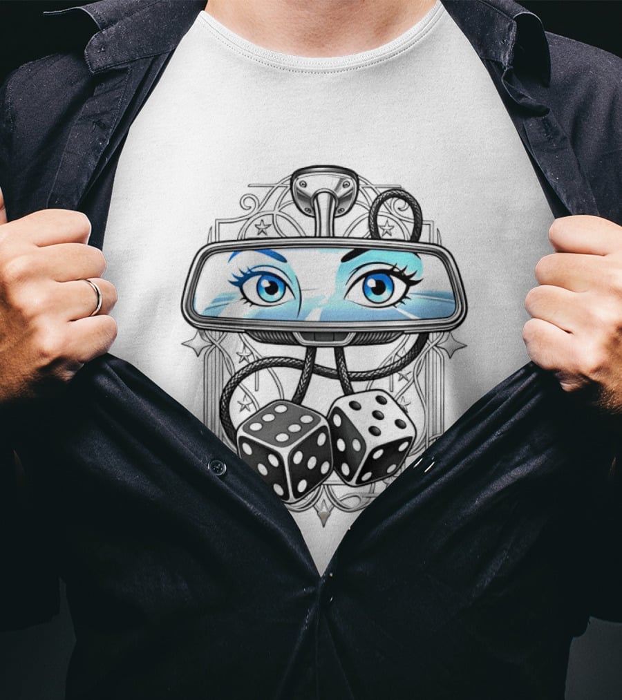 Rearview Mirror Eyes And Hanging Dice Car Accessories T-Shirt