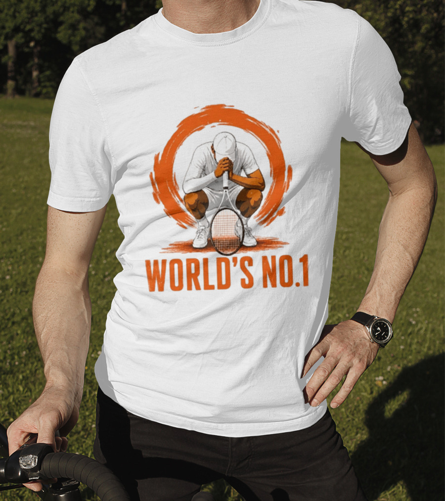 World's No. 1 Tennis Player Kneeling With Racket In Orange Circle T-Shirt
