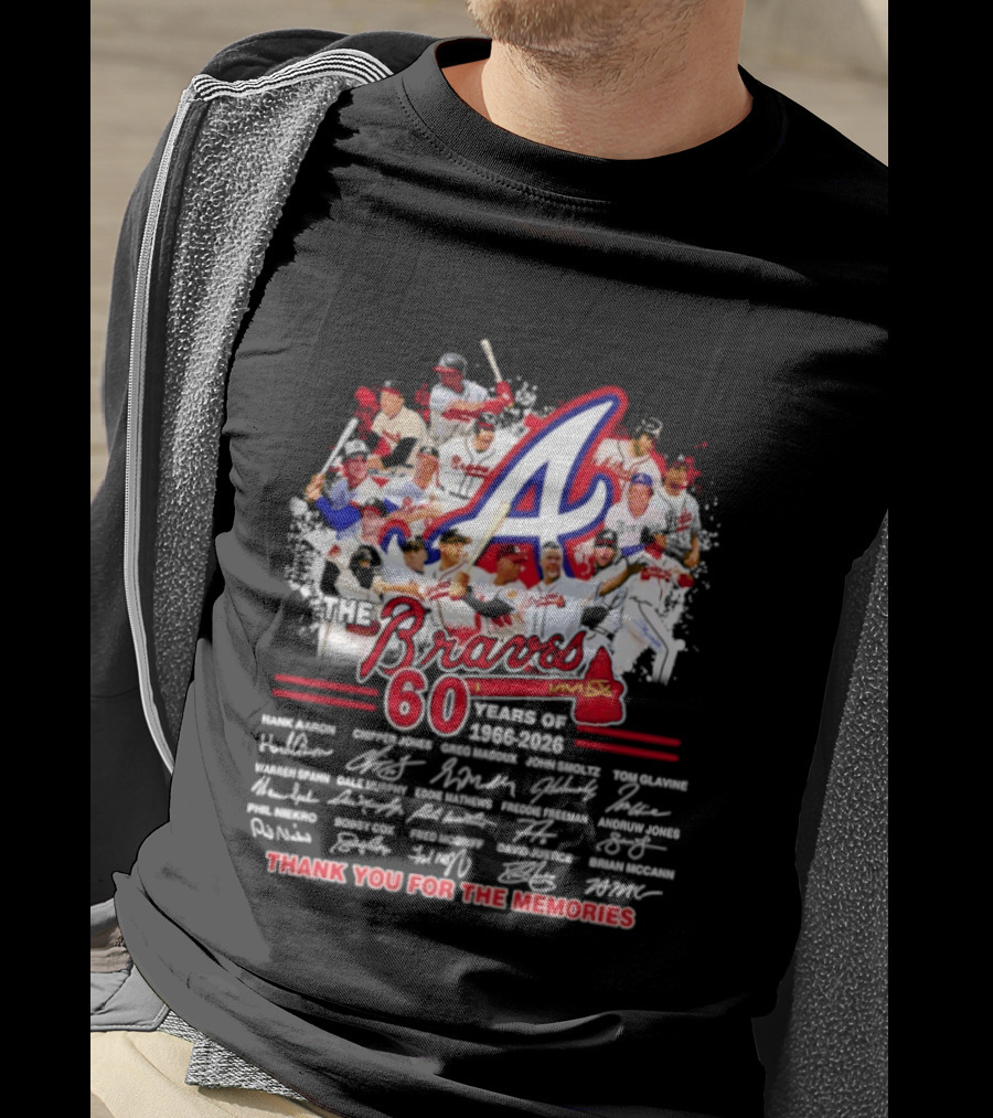 Atlanta Braves 60 Years 1966 2026 Collage Team Thank You For The Memories Autographed T-Shirt