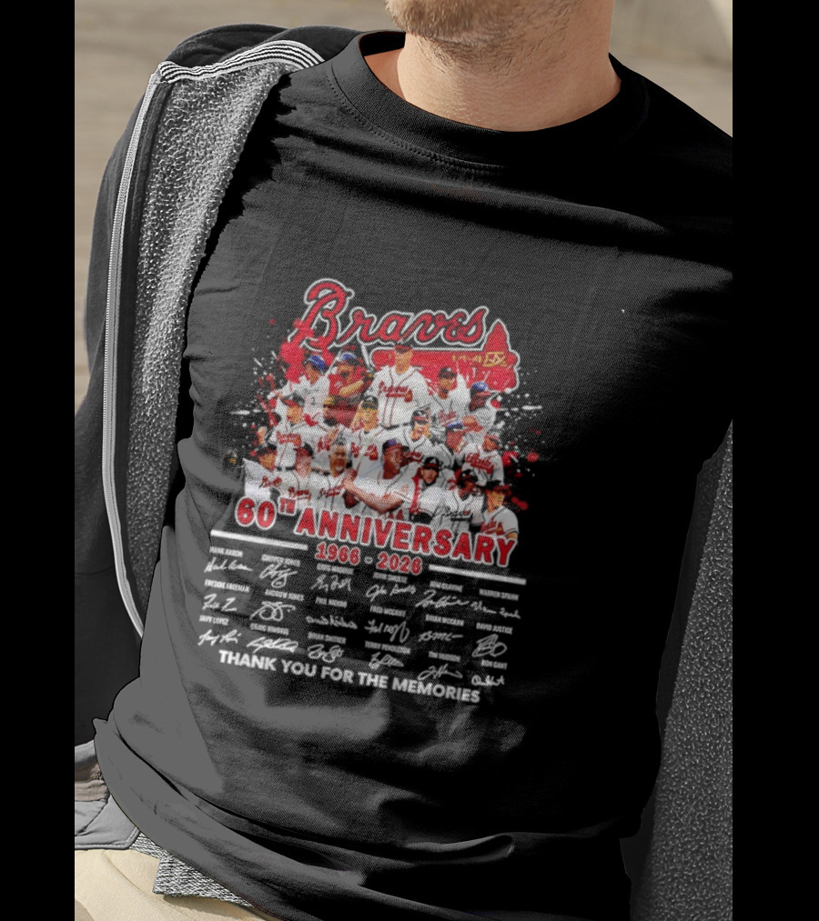 Atlanta Braves 60th Anniversary 1966 2026 Thank You For The Memories Signatures T-Shirt