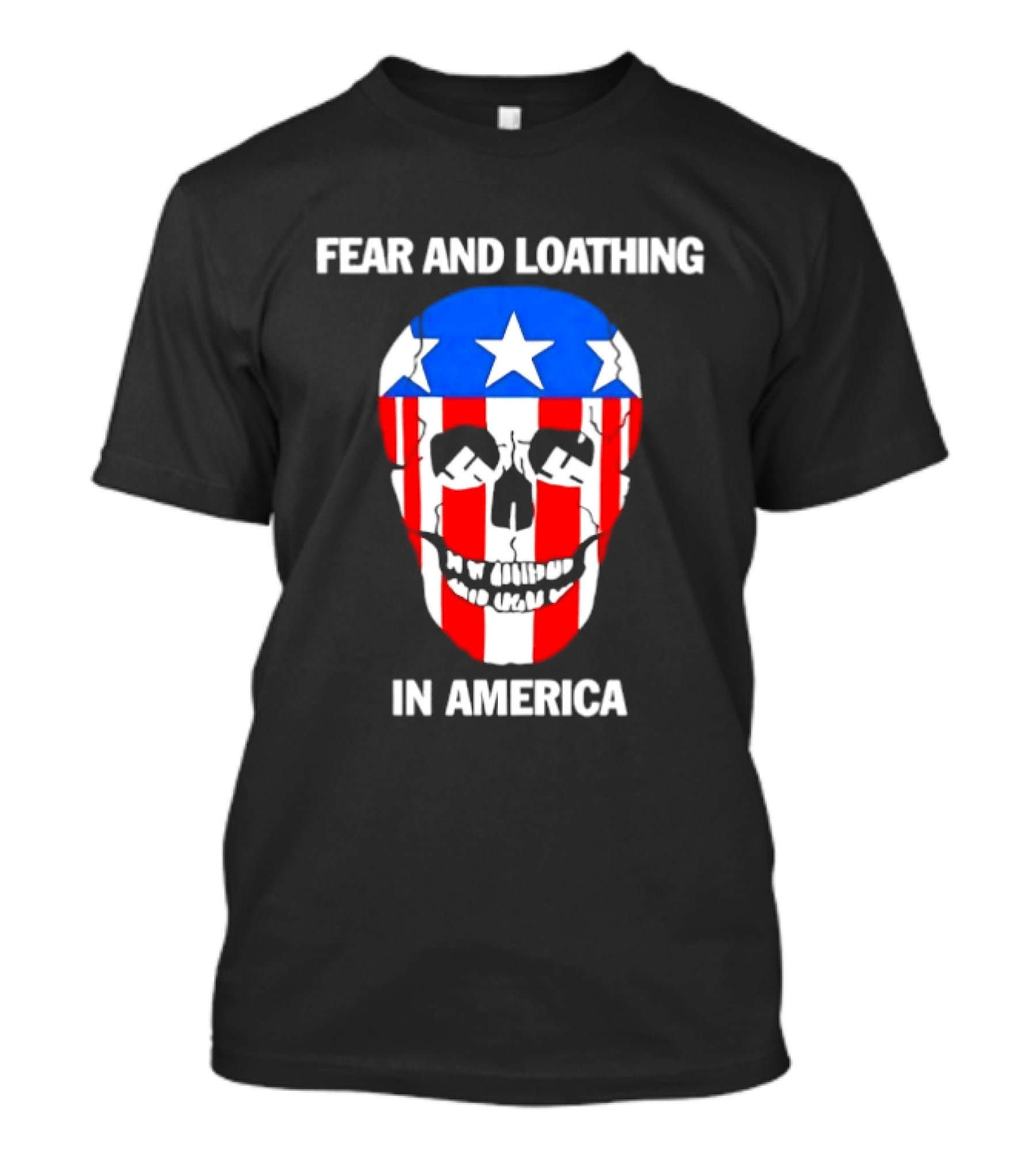 Fear And Loathing In America Skull With American Flag Stars And Stripes T-Shirt