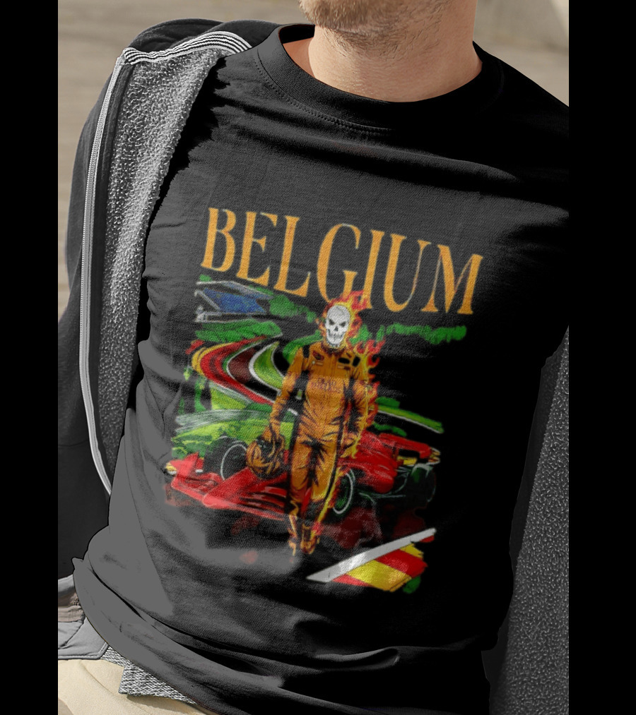Belgium Dead Threads Formula 1 Racing Skeleton Flame Suit Track T-Shirt