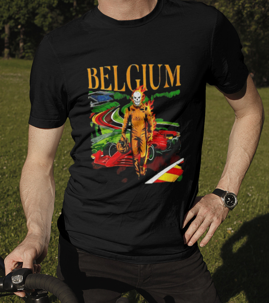 Belgium Dead Threads Formula 1 Racing Skeleton Flame Suit Track T-Shirt