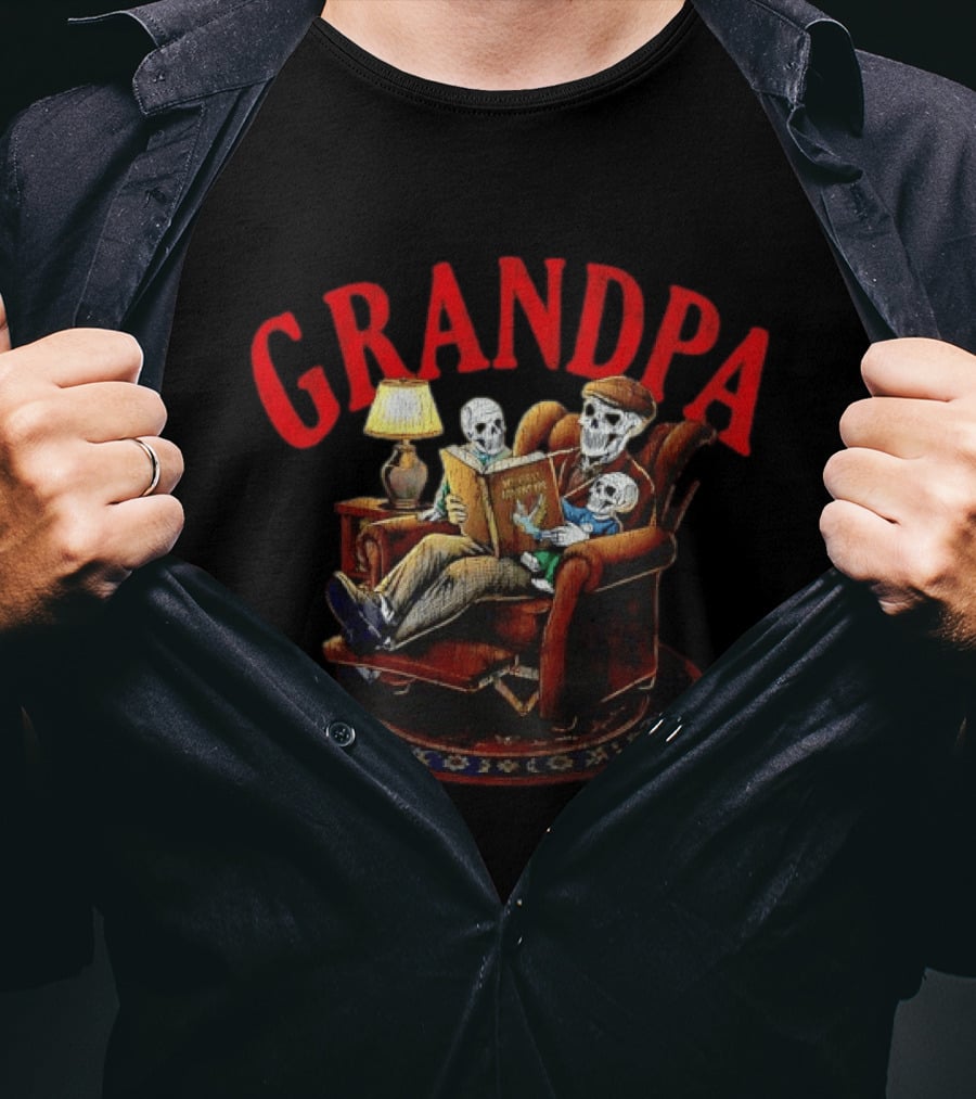 Grandpa Skeleton Reading Adventure With Kids T-Shirt