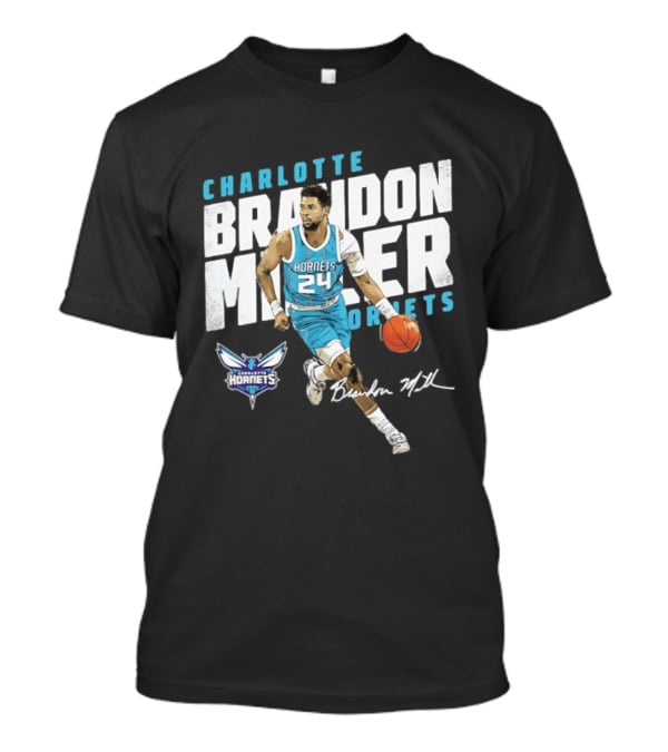 Charlotte Hornets Brandon Miller 24 Basketball Player Signature T-Shirt