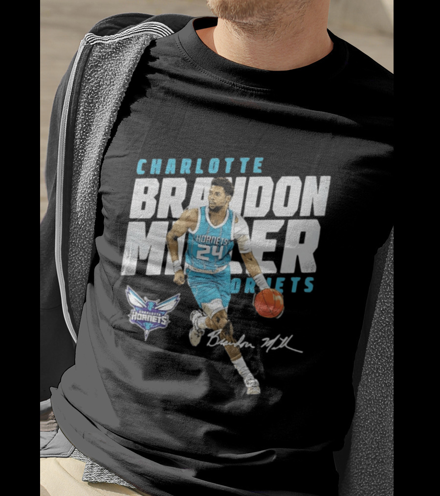 Charlotte Hornets Brandon Miller 24 Basketball Player Signature T-Shirt