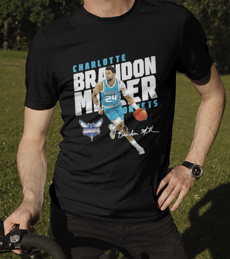 Charlotte Hornets Brandon Miller 24 Basketball Player Signature T-Shirt